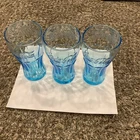 3 Vintage Coca-Cola Glasses Blue / Teal Coca Cola Soda Pop Soft Drink Set Lot