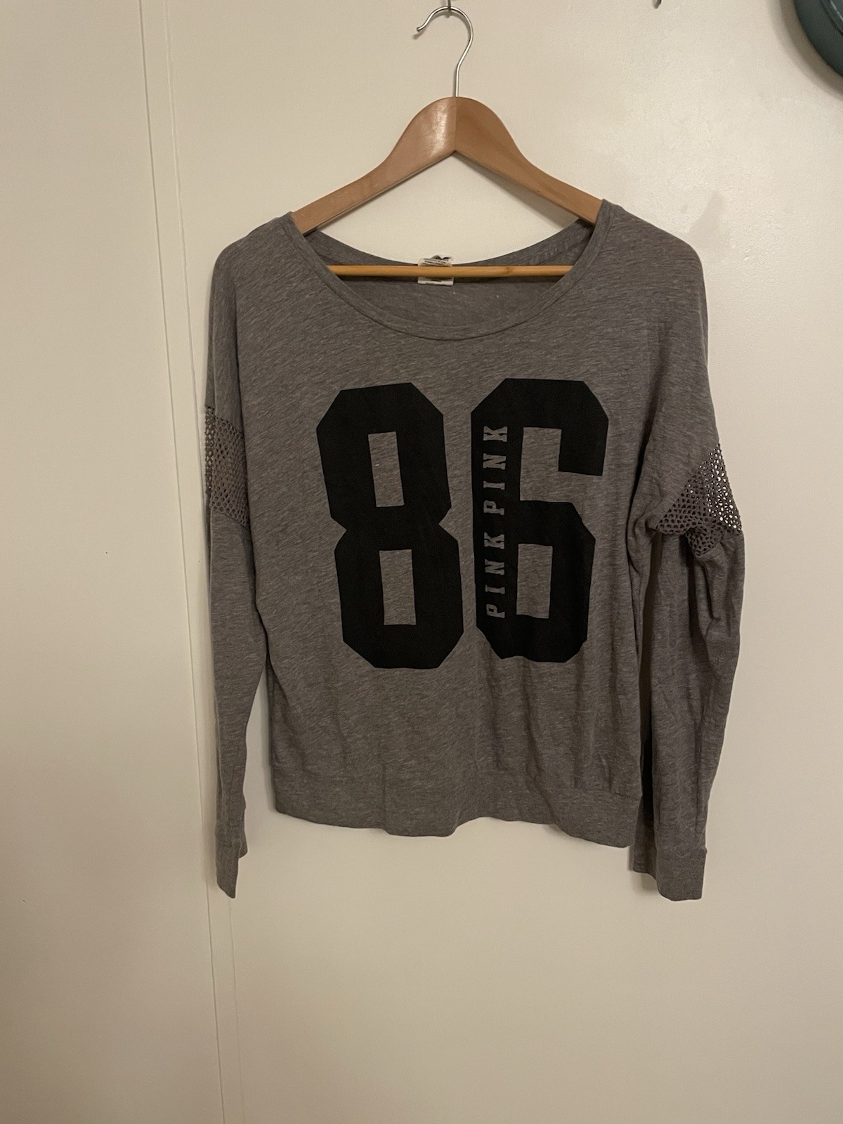 Victoria's Secret Pink Women's Long Sleeve “86”Design Size M Mesh Panel Sleeve