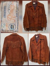 Vintage 60s RAMOS Western Suede Leather Brown Jacket Cowboy Fringe Mexico Size36