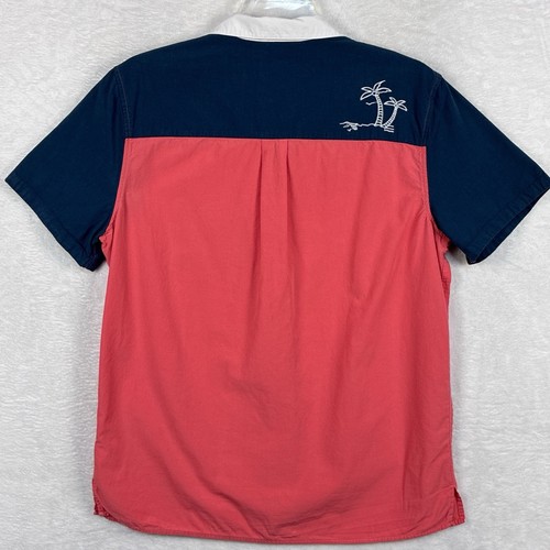 Marine Layer Mens S Pink Blue Embroidered Colorblock Resort Beach Bowling Shirt - Picture 3 of 8