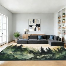 Mountain Forest Rug for Living Room 5x7,Watercolor Tree Machine Washable Area...