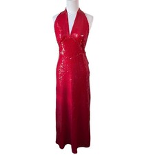 NWT Bardot Sequin Deep Red Halter Neck Sleeveless Maxi Dress