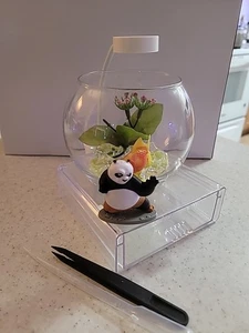  Mini 4 Inch Glass Bowl Beta Fish Tank With Storage Base Led Light Panda Deco