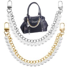 2 Pcs Pearl Purse Chain Handbag Straps, Metal Shoulder Crossbody Bags Short Hand