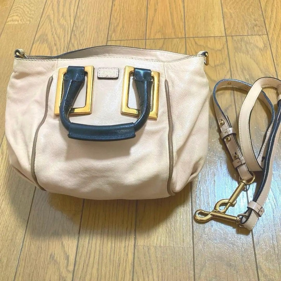 Auth Chloe Ethel 2way Handbag Leather Shoulder Bag Women Pink Zip Logo Used JP