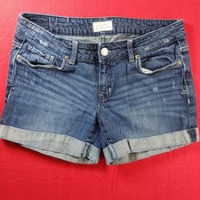 Aeropostale Womens sz 5/6 DISTRESSED Shorts Dark Wash Faded Denim Midi Roll Cuff