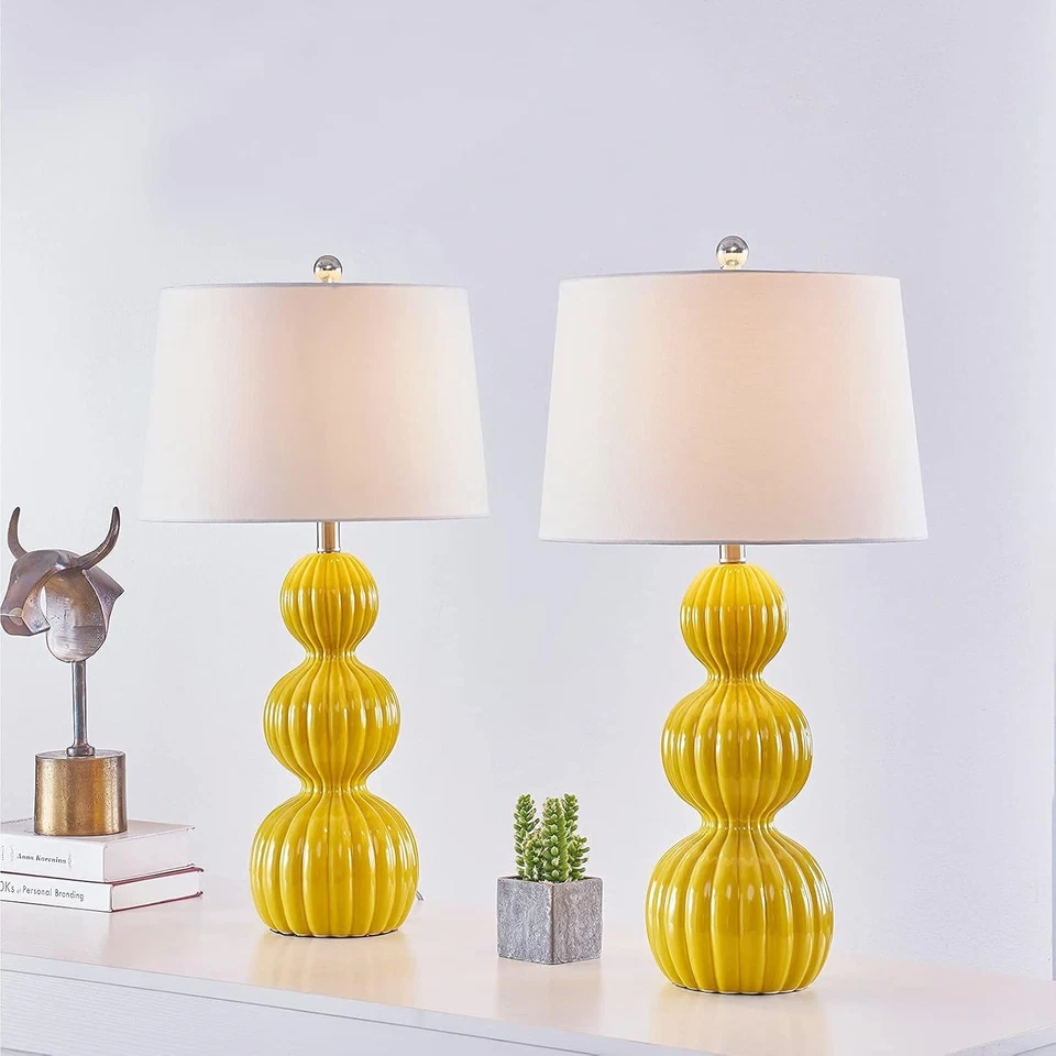 Juego de 2 Lámparas de Mesa Cerámica 28", Modernas Lámparas de Mesita de Noche Triple Calabaza para Dormitorio, Foto 4 de 4