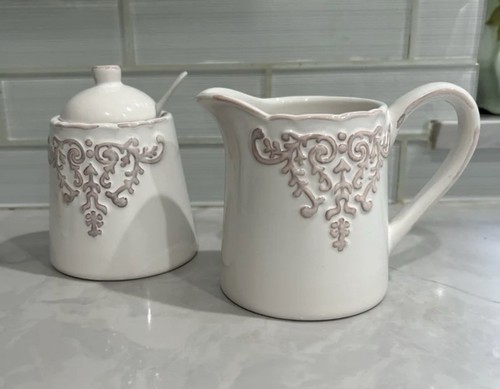 Shabby Chic Sugar & Creamer Set with Spoon Set - Picture 1 of 5