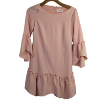 Eliza J Ruffle Hem Shift Dress Ruffled Bell Sleeves Lined Blush Pink Size 2