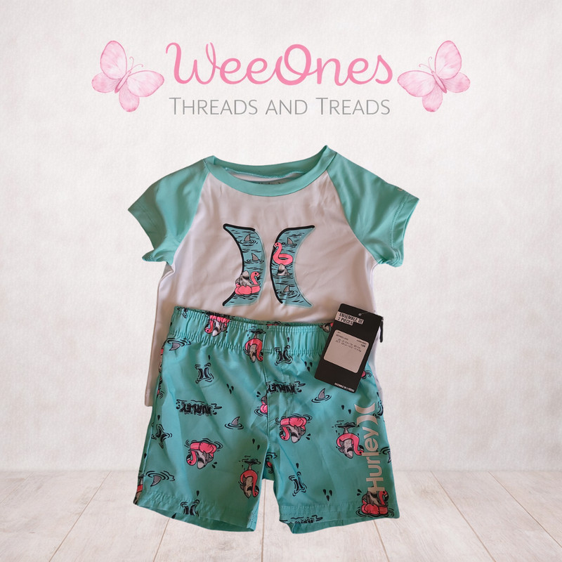 Hurley 2PC Toddler Outfit Set Dri-FIT UPF 50+ Shirt & Shorts Flamingo 12 mo