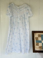 Vintage Floral Lace Trim Nightgown White And Blue