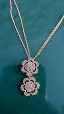 Effy Flower 14ct Gold Diamond Pendant 0.75ct Necklace Double Chain 8.5g 16"