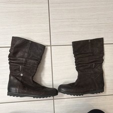 PRADA Brown Leather Ruched Mid-Calf Pull On Boots Round Toe Women EU 38.5