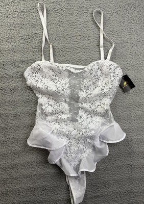 Just Sexy Lingerie Teddy Womens Medium White Lace Sheer Ruffle One Piece  NWT | eBay