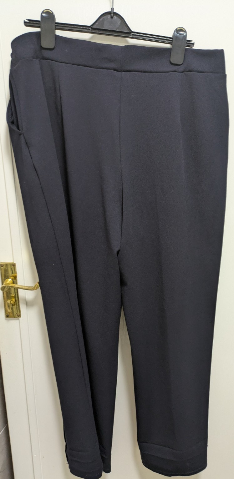 H&M classic black trousers. size XL waist 38 inch elasticated inside leg 27.5 in thumbnail 2