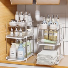 Delamu 2 Sets of 3-Tier Bathroom Under Sink Organizers 2 Pack 3-Tier, White