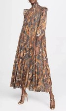 Ulla Johnson Constantine Dress Size 2 Floral Metallic Maxi Ruffle Neck $795
