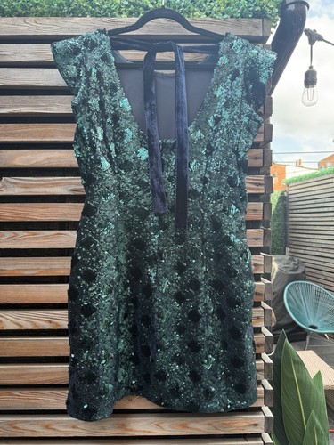 Zara Sequin Mini Dress - Size XL (UK 14) - Emerald Green - Picture 5 of 13