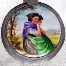 ALT Humpen Bierkrug Glaskrug Portrait Frau um 1880 Zinn Krug Sammelkr&uuml;ge