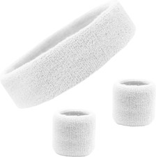 Sweatband Set Cotton Sports Headband Terry Cloth Wristband Moisture Wicking Swea