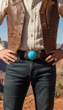Men Women Western Fashion Belt Buckle Silver Metal Big Turquoise Blue Southern