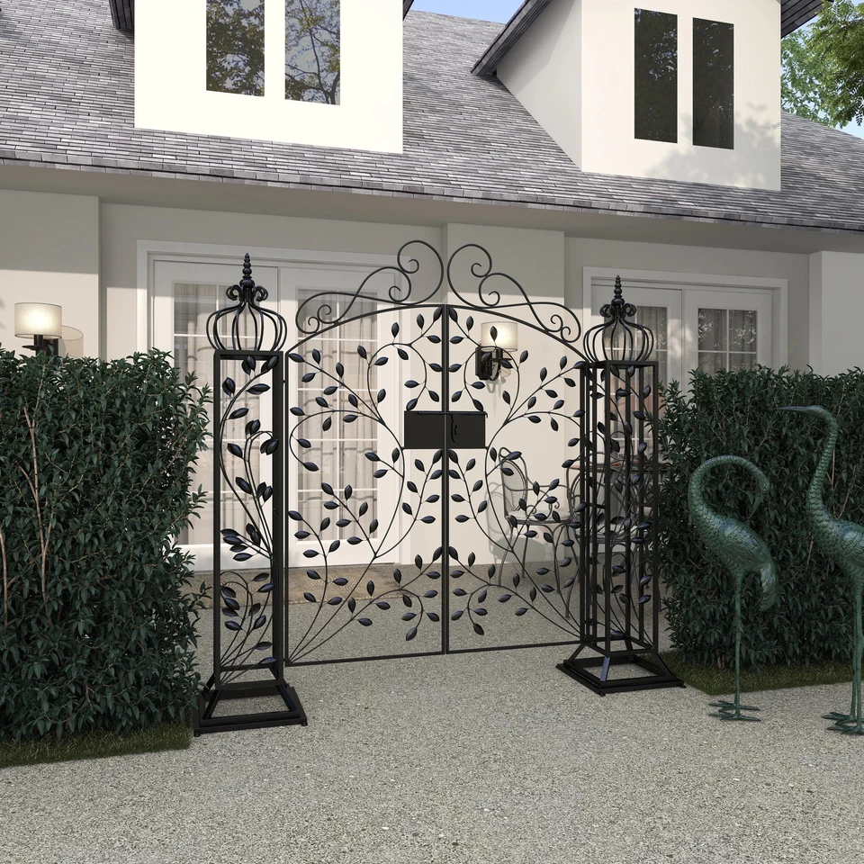 Puerta arqueada de metal negro para interiores y exteriores para jardín negra 70 x 15 x 65 Foto 2 de 4