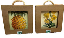 Vintage Retro 70/80’s Museum Tiles Pineapple & Daylily 6x6 Wall Hangings NIB