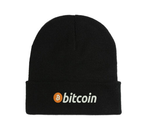 Bitcoin Classic Logo Embroidered Beanie Hat Winter Autumn Cap - Picture 2 of 3