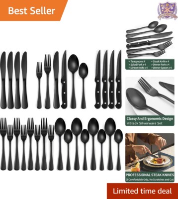 Complete 24-Piece Black Flatware Set for 4 - Durable Stainless Steel Elegance