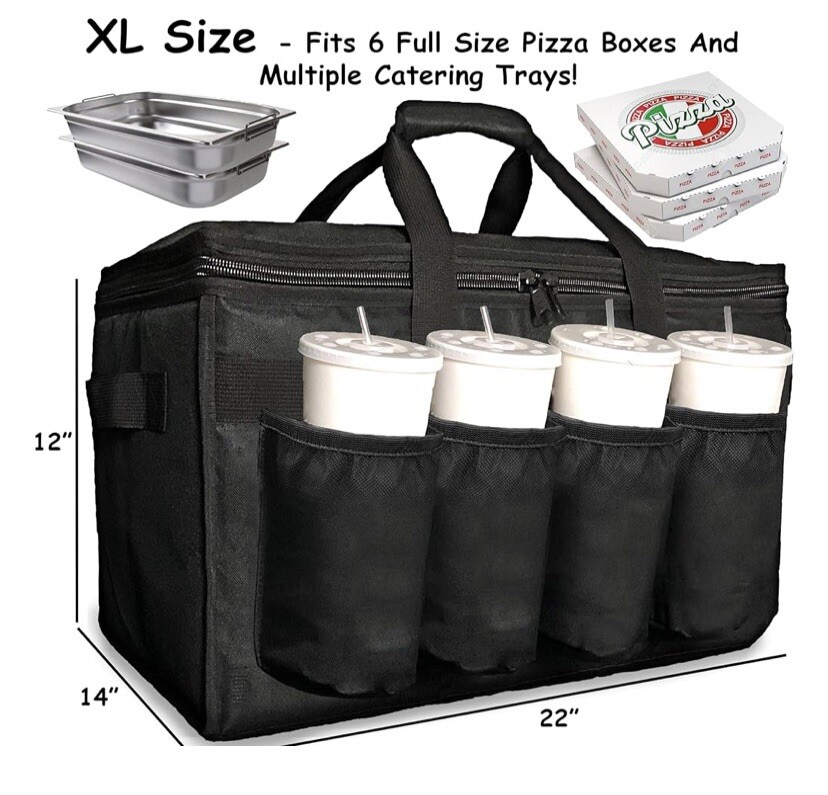 Insulated Food Delivery Bag with Cup Holders, Great for Beverages, XL eBay