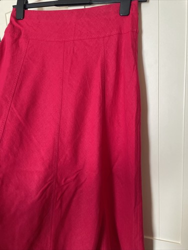 M&S Marks & Spencer Ladies Crimson Red Linen Blend A-Line Midi Skirt Size 10 - Picture 5 of 9