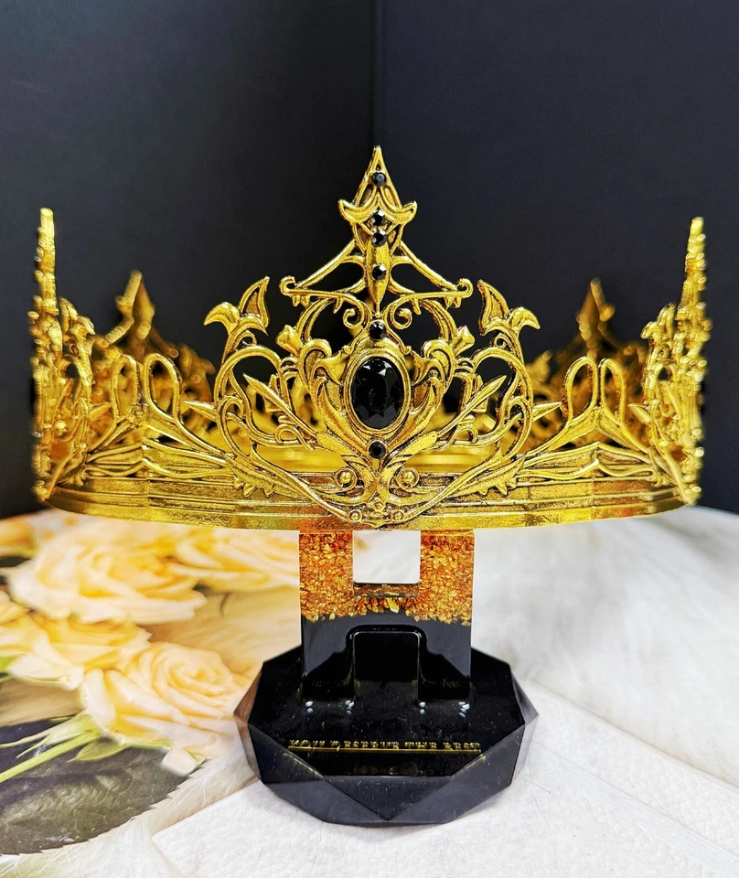 Corona Renacentista, Cosplay Corona de Oro, Príncipe Corona de Piedra Negra, Utilería Teatral Foto 3 de 4