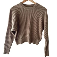 Anthropologie Elodie Sweater Tan  Ribbed Crewneck Cropped Small Cabin NWOT Comfy