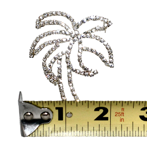 SILVER Rhinestone Palm Tree Pin Brooch Sparkle Bling Crystal 3" Tall x 2" Wide - Picture 2 of 3