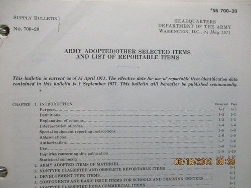 SB 700 20 ARMY ADOPTED OTHER SELECTED ITEMS AND LIST OF REPORTABLE 