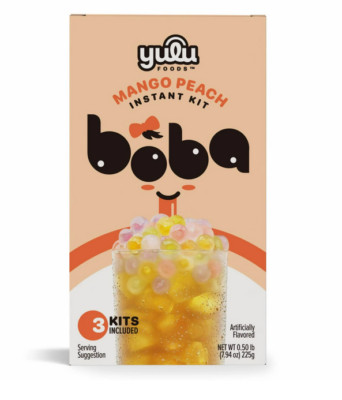 Yulu Instant Boba Mango Peach Tea, Bubble Tea Kit, 3 Drinks