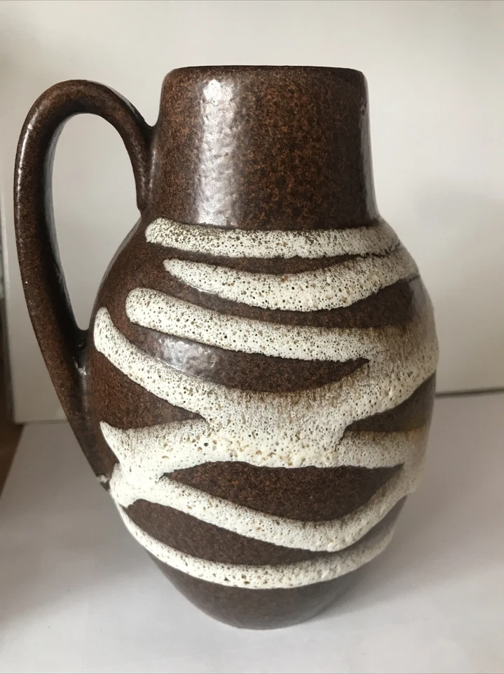 Scheurich 414-16 ↑ 16  cm ∅ 11 cm braune Vase West Germany Lava Streifengitter - Bild 3 von 4