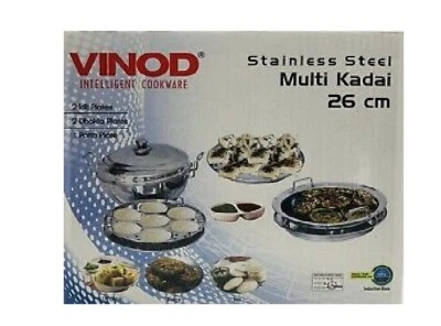 VINOD Stainless Steel All purpose Multi Purpose Kadai Dhokla Patra Idli Plate 26 cm