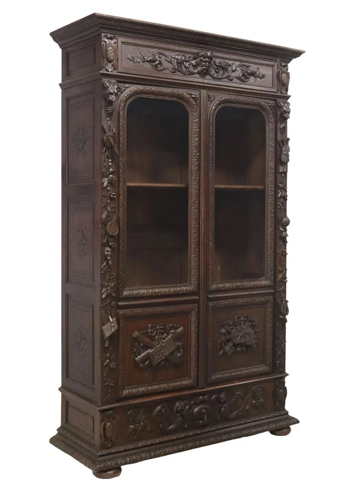 Librería antigua, biblioteca, renacimiento renacentista francés, roble tallado, ¡años 1800! Foto 2 de 4