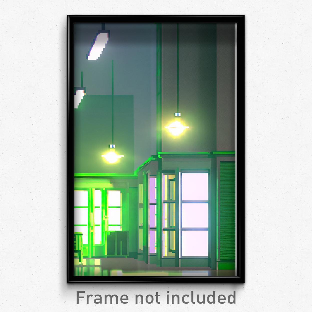 Pixel Art Poster - Green School (8 Bit Psychedelic Trippy Video Game Print)