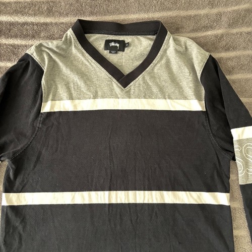 Stussy T Shirt Womens Size XL Black Gray 3/4 Sleeve V Neck Streetwear - Picture 2 of 8