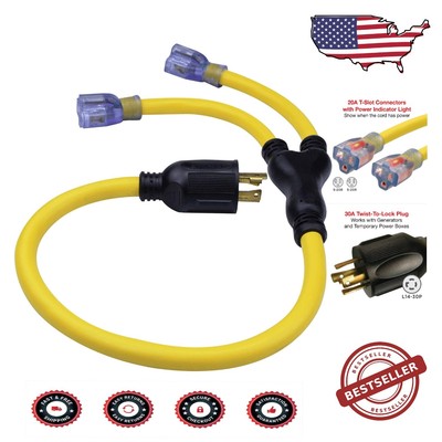 30 Amp 4-Prong Heavy-Duty Generator Adapter with Y Splitter for Versatile Pow...