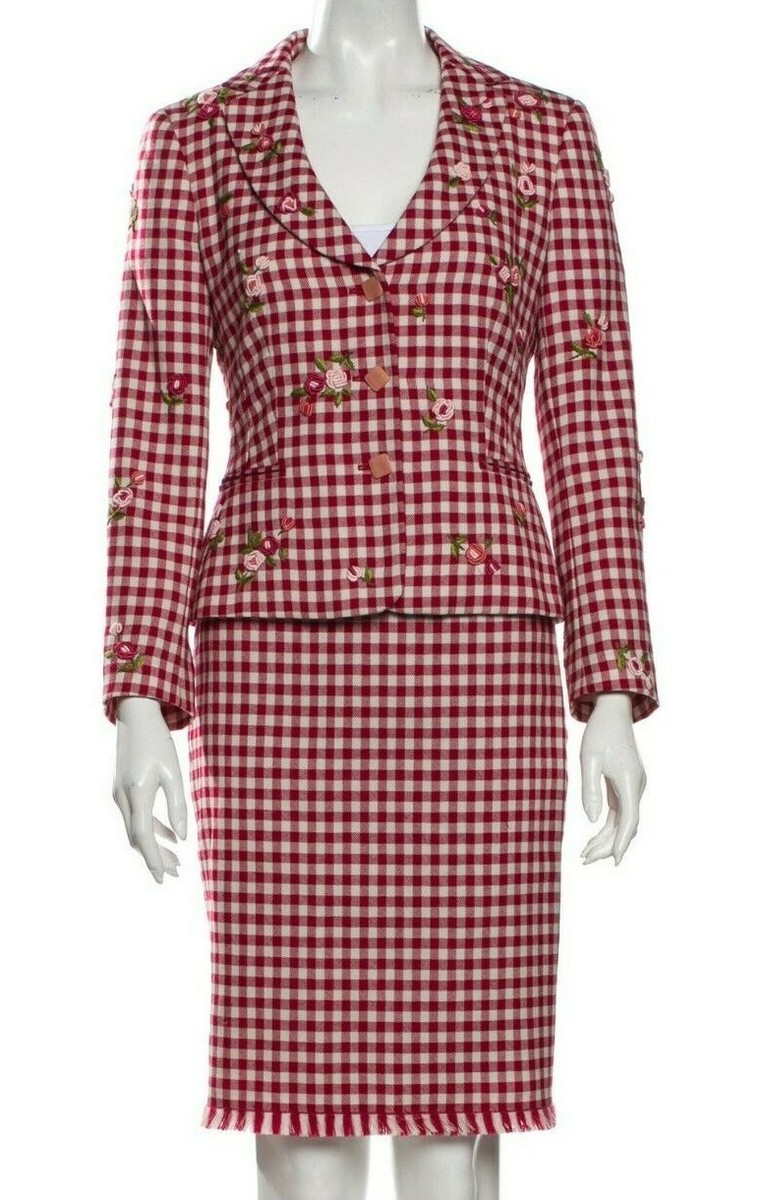 MOSCHINO 花柄刺繍ジャケット LOVE MOSCHINO チェック柄 花刺繍ウール