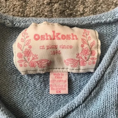 Oshkosh Girl’s 5X Vintage 100% Cotton Blue Spring Wrap Long Sleeve Cardigan - Picture 2 of 3