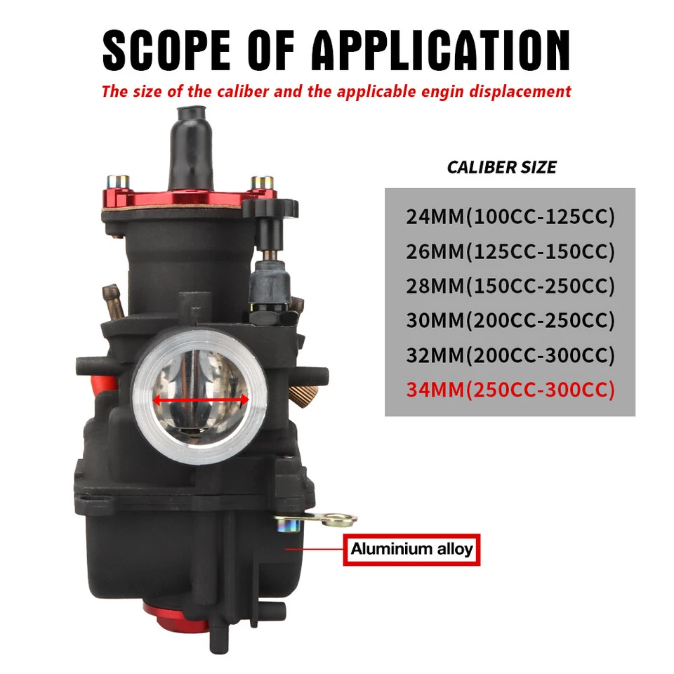 Carburador de corrida NIBBI PWK 34mm com jatos de carboidratos 250-300cc para Honda Yamaha Suzuki - Imagem 3 de 4