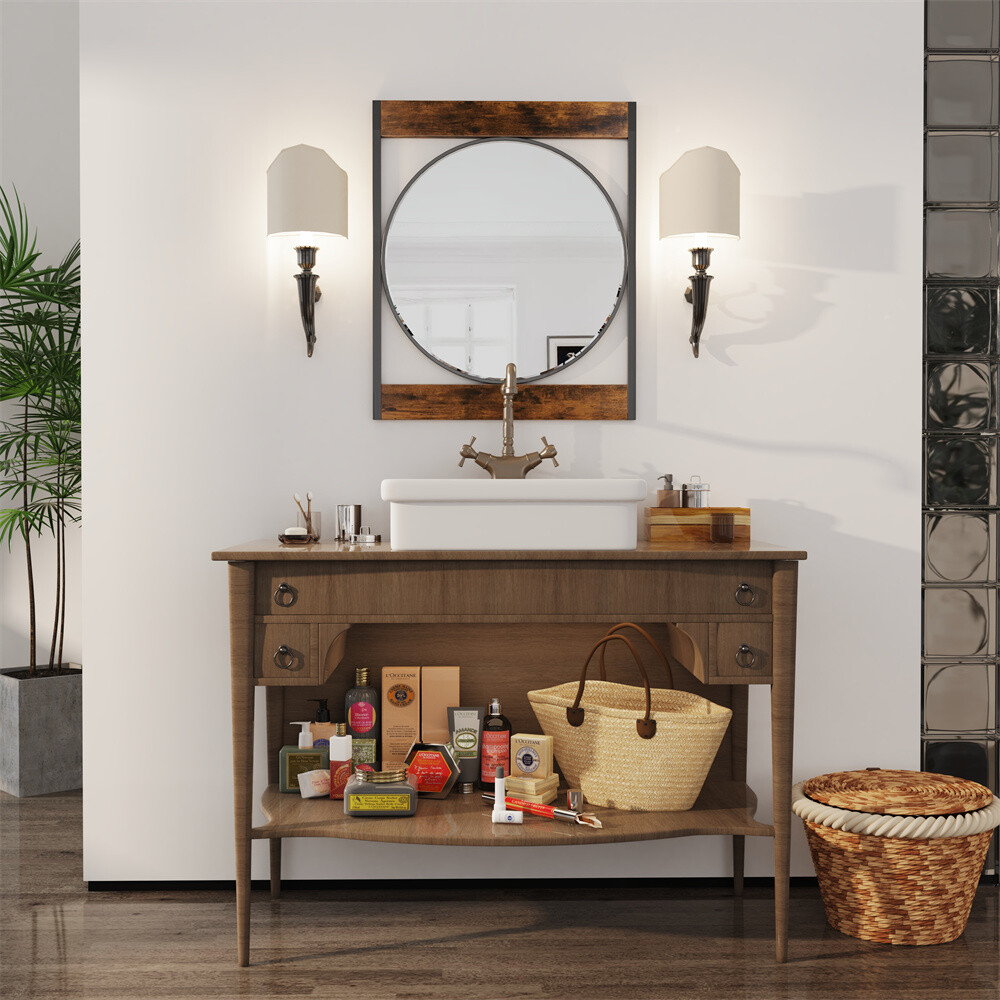Industrial Hanging Metal Wall Mirror Round Rustic Modern Bathroom
