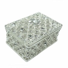 Women Silver Plated Alloy Crystal Rhine Stone Jewelery Wedding Favor Trinket Box