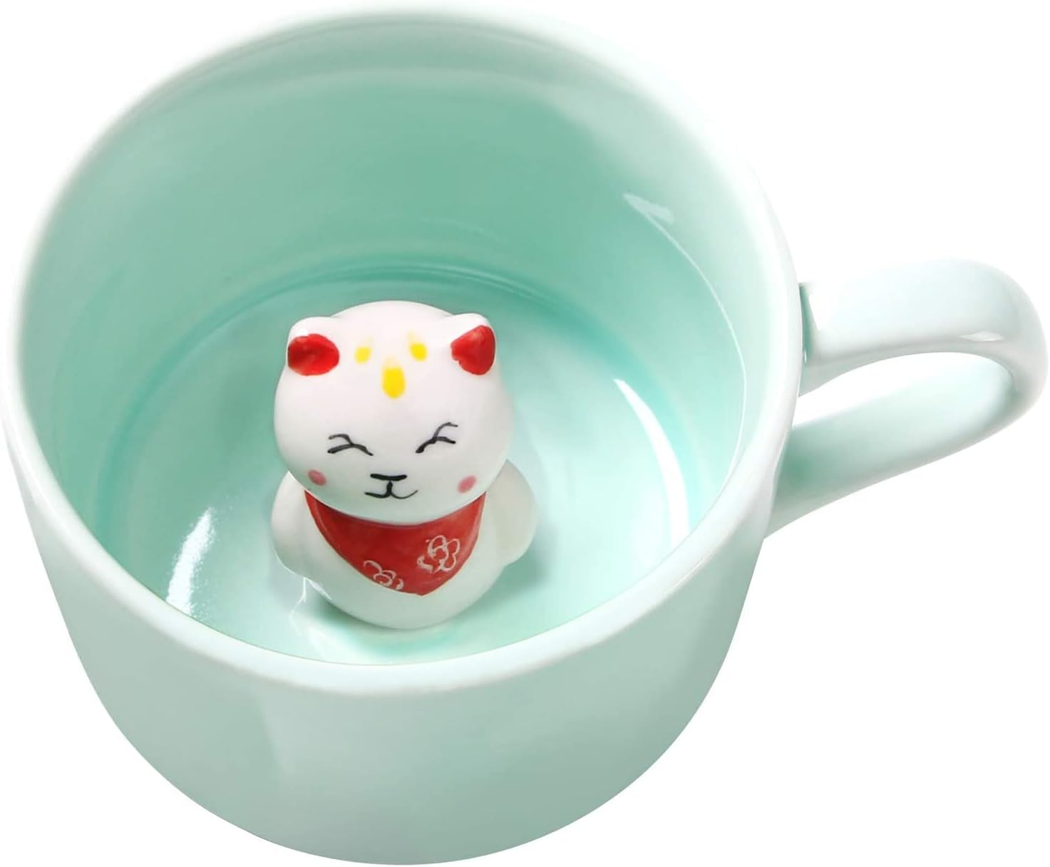 Kitten Ceramic Cup Hidden 3D Animal inside Mug,8 Oz Cartoon Handmade Coffee Mug,