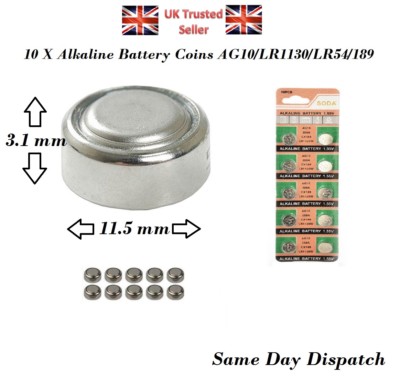 Gp189 10 X pcs AG10 GP189 SR54 LR1130 L1131 1.5V Alkaline Button Cell Battery ...
