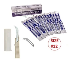 Disposable Scalpel Blades No.12 With Plastic Handle ( Box of 10 ) Sterile